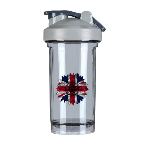 Vintage Sunflower Britain British Flag 18 Ounce Shaker Bottle Drink Mixer Leak-proof Pre Workout Protein Shakes Meal Replacement Shakes Bottles 500ML/18 Oz Gray
