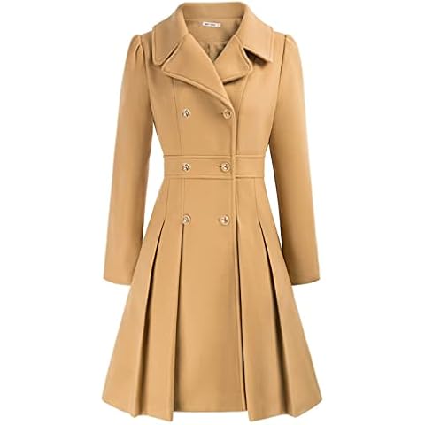 GRACE KARIN Wool Khaki Trench Coat for Women Cover