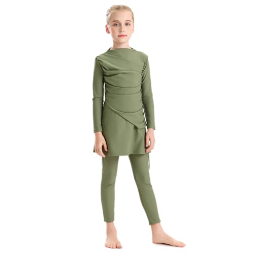 Image of Muslim Swimsuits for Girls Modest Swimwear Full Cover Hijab Burkini Islamic Top Pants Cap 3PCS Rash Guard Sets
