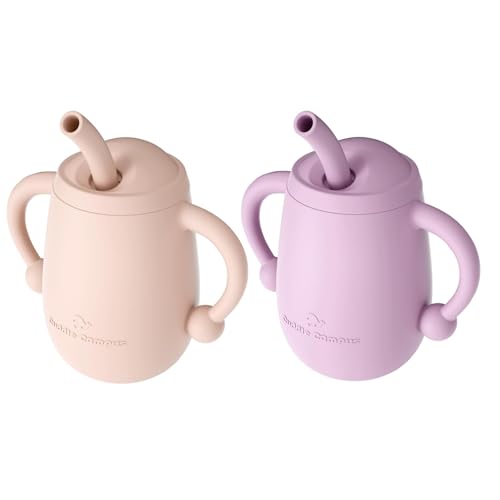 Image of Cuddle Campus Pack of 2 Silicone Baby Training Cup, Shatterproof Toddler Sippy Cups with Straw, Open Cup for Baby, 6+ Months 4 Oz