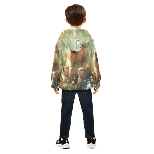 Three Cute Capybara Toddler Fleece Jacket Girl Boys Hooded Fleece Jacket Coat Warm Outwear Zip-up 3-10T4