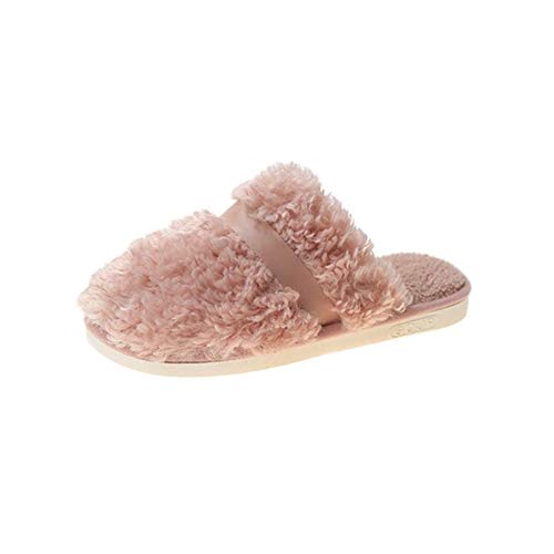 Woman Slippers Winter Shoes for Women Platform Home Slippers Colorful Shoes 2cm Heel Beige Basic Plus Size 41 (Color : Pink, Shoe Size : 6)