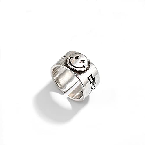 Yean Silver Statement Ring Vintage Rings Smiling Face Band Ring for Women and Girls (Silver)