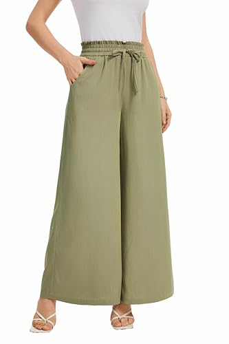 Image of KICZOY Women Flowy Pants Drawstring Waist Wide Leg Palazzo Beach Pants Loose Fit with Pockets