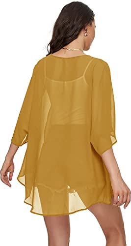 Image of Indian Trendy Women's Solid Puff Sleeve Kimono Cardigan Loose Cover Up Casual Blouse Top Chiffon