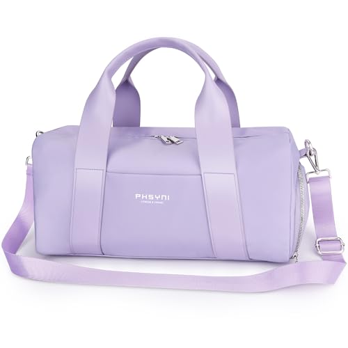 16 Pouces Sac De Sport et de Voyage pour Femmes et Enfants,avec Compartiment À Chaussures Et Poche Imperméable,pour Les Voyages, La Danse, Sportives,Entraînement,Nager (Violette,40x19x20 cm,15L)