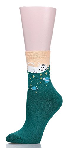 Cute Cat Design Women's Casual Comfortable Cotton Crew Socks - 5 Pack3