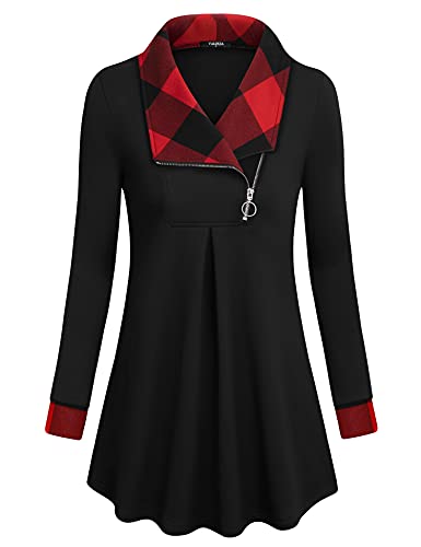 Image of VALOLIA Women's Casual Swing Sweatshirt Long Sleeve Zipper Lapel Fashion Pullover Tunic