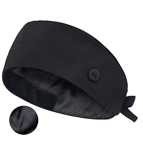 Image of QBA Adjustable Working Cap with Button, Cotton Working Hat Sweatband, Elastic Bandage Tie Back Hats for Women & Men, One Size