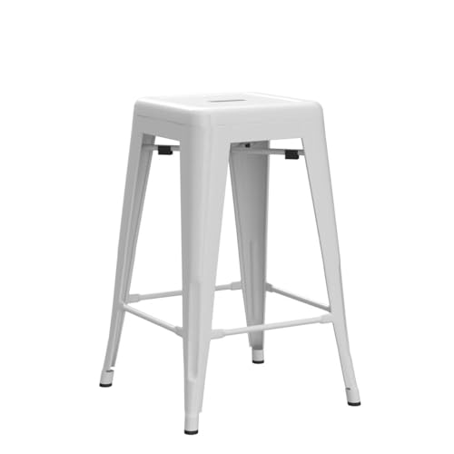 Image of FDW Metal Bar Stools Set of 4 Counter Height Bar Stools 24 Inches Industrial Bar Chairs Patio Stool Stackable Backless Stool Indoor Outdoor Metal Kitchen Stools Bar Chairs (White, 24 inch)