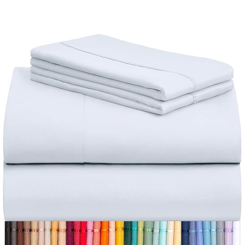 Image of LuxClub 4 PC Sheet Set Bed Sheets Deep Pockets 16 inch Eco Friendly Wrinkle Free Cooling Machine Washable Hotel Bedding Silky Soft - Baby Blue Queen