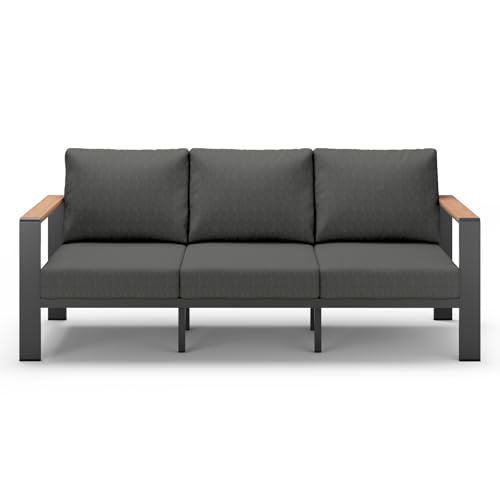 Image of Aluminum Outdoor Patio Furniture 3 Seats, All-Weather Outdoor Patio Sofa with Washable Thick Cushion, Morden Patio Couch for Porch, Balcony, Deck, Yard, Graphite