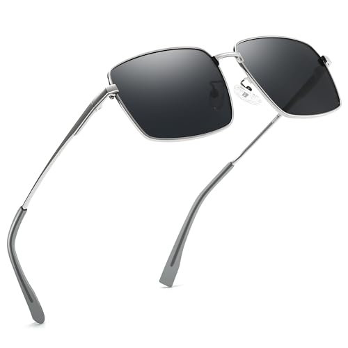 SUNGAIT Flat Top Square Sunglasses Men Retro Polarized Men's Eyewear Shades Wide Face Driving Sun Glasses UV400