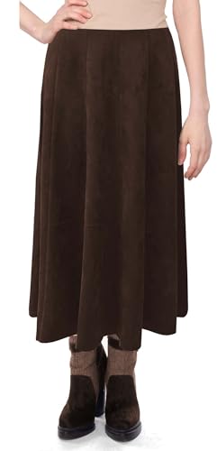 Baby'O Womens Midi Length Faux Suede Western Style Stretch Panel Flare Skirt2