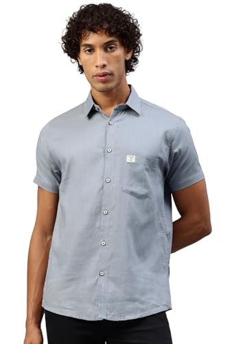 Image of Majestic Man Men Slim Fit Pure Cotton Solid Half Sleeve Casual Shirt