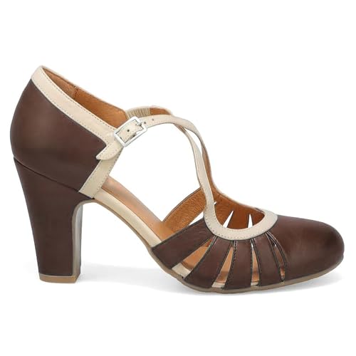 SHODENSE Women Round Toe Chunky High Heel Pumps Cross Strap Closed Toe Sandals Heels Two Toned 3” Chunky Block Heels Pump Shoes Cut Out Buckle Thick Heels Patchwork Vintage Retro 4-11 M US2