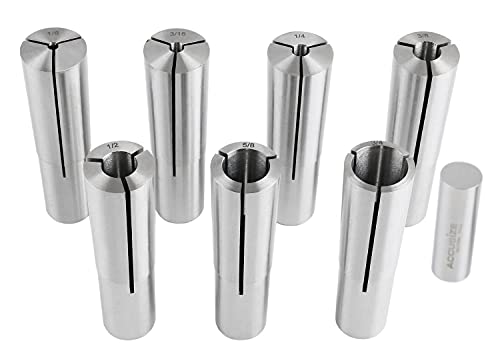 Accusize Industrial Tools Morse Taper #3 MT3 Round Collet Set, 7 Piece Set, 1/8", 3/16", 1/4", 3/8", 1/2", 5/8", & 3/4", 0223-0312