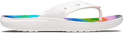 Crocs Unisex Classic Flip Flops, Sandals, White/Multi, Women 8, Men's 6