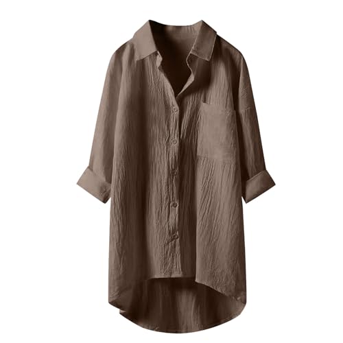 Bluse Damen Blusen & Tuniken Für leinenbluse Sommer leinenhemd große größen Button-Down Übergröße Hemd V-Ausschnitt Langarm Elegant Atmungsaktive Freizeithemd Lose Shirts Mit Brusttaschen