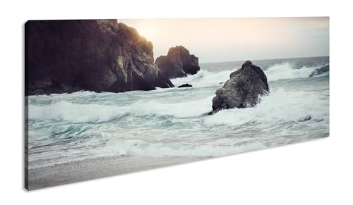 Maravillosa costa panorámica 100 x 50 cm como lienzo, diseño listo enmarcado en marco de madera auténtica, impresión digital de alta calidad con marco