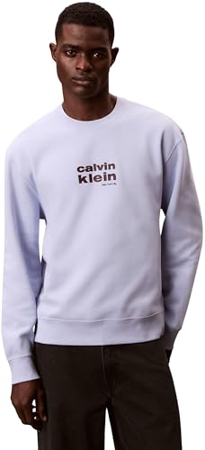 Vestibilità regolare Calvin Klein Uomo LS 350FLEECE Retro Graphic CREWN LV04LE250G, Viola, M, Viola (Blu Casuale), M