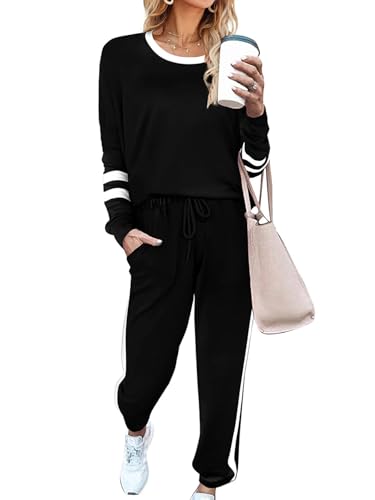 Phophila Two Piece Sets for women Early Fall Fashion Airport Outfits 2025 Loungewear Clothes Must Haves Black L