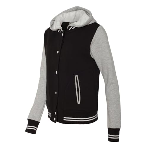 Youth Gray & Black Snap Front Varsity Bomber Jacket With Hood - Main Image