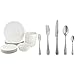 Amazon Basics Service de table en porcelaine pour 6 personnes 18 pièces & Service de 20 couverts en acier inoxydable avec bord perlé Pour 4 personnes