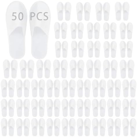 Hapivida 50 Pairs Hotel Slippers, 3 mm White Hotel Guest Slipper, Portable Disposable Slipper, Closed Toe Spa Slippers, 9 UK