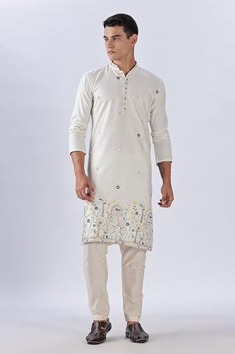 Image of BE ACTIVE Men's Cotton | Regular Fit Casual Mandarin Collar | Long Length Full Sleeves | Embroidered Indian Kurta