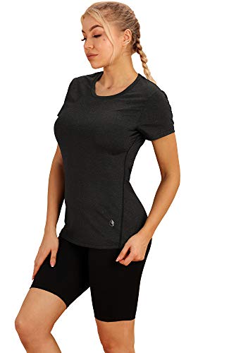 icyzone Femme T-Shirt de Sport à Manches Courtes Sèche Vite Fitness Running Tops, Lot de 3 – Image 3