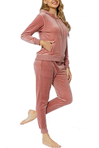 Yafanqi Women's Velour Sweatsuit Set Active Casaul Hoodie Pants Tracksuit Set Velvet Womens Jogger Sweat Pants For Girls Pink X-Large #TOP2