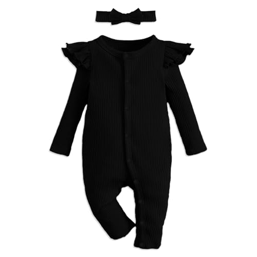 Image of OPAWO Newborn Sleepers Baby Girl Onesie Long Sleeve Ribbed Knit Romper Newborn Photography Outfits Girl Coming Home Outfit