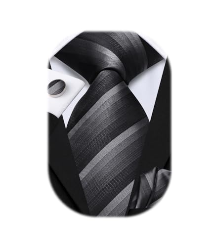 Image of Hi-Tie Paisley Floral Ties Set for Men Silk Mens Stripes Necktie Pocket Square Cufflinks Set Formal Business