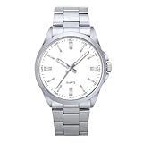 NUOVO Men's Classic Watch 41mm White Dial Stainless Steel Case and Band Analog Display Arabic Numerals Waterproof
