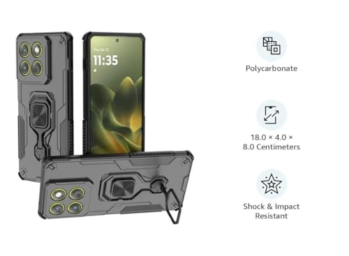 Image of Lustree Shockproof Back Cover with 360?? Metal Ring-Holder ??? Compatible with Motorola Edge 70 5G (Black)