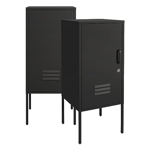 [en.casa] Nachtschrank Hausjärvi 2er Set Nachttisch 82 x 35 x 35 cm Nachtkästchen Beistelltisch mit 1 Tür Metallschrank Beistellschrank abschließbar Büroschrank Stahl Schwarz