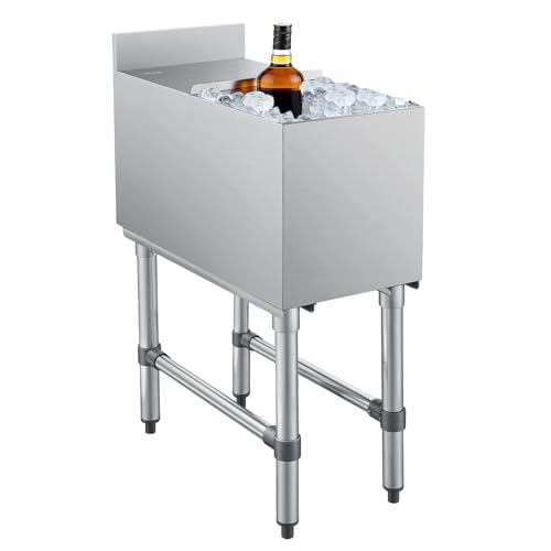Image of VEVOR Commercial Ice Bin Stainless Steel Ice Chest with Sliding Lid, 24H Long-Lasting Insulation, Cooler Cart Cocktail Unit for Bar Restaurant Pub, NSF, 24 Inch