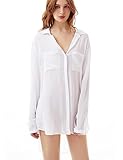 TOUSYEA Sleep Shirts for Women Button Down Shirts Long Sleeve Sleepwear Swimsuit Cover Ups Soft Pajama Tops B White XXL