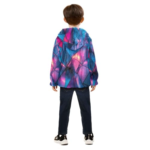 Geometric Triangles Toddler Fleece Jacket Girl Boys Hooded Fleece Jacket Coat Warm Outwear Zip-up 3-10T4