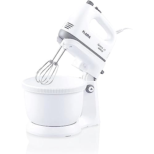 Flama Batidora de Varillas y Amasadora con Bol Giratorio 1417FL, 400W, Blanca, 5 Velocidades, 3,4L de capacidad, Función Turbo, Desmontable