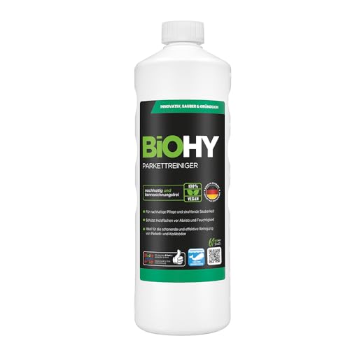 BiOHY Parkettreiniger (1l Flasche) | Konzentrat für versiegeltes & geöltes Parkett | materialschonend & schmutzlösend | für eine streifenfreie Reinigung | 2 in 1 Pflege & Reinigungsmittel
