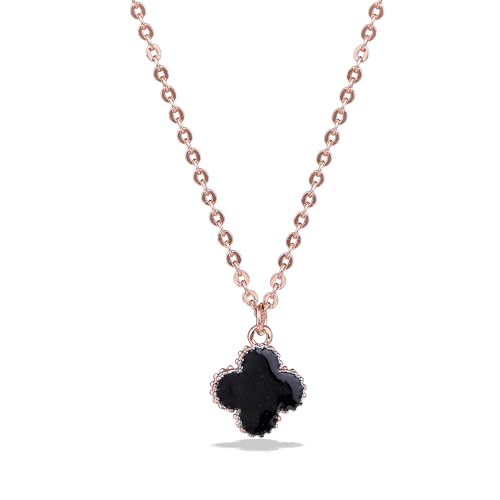 Gehena by Estele Fashion Jewellery Pendant Necklace for Girls & Women Rosegold Plated Minimalistic Black Clover Leafy Designed Enamel Pendant Necklace with Adjustable Chain Versatile Chic for Women (B0D76S6HRP) Amazon Price History, Amazon Price Tracker