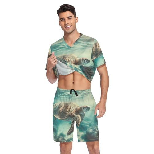 Pajama Set for Men, Short Sleeve Summer Sleepwear Comfortable Loungewear, S-XXL3