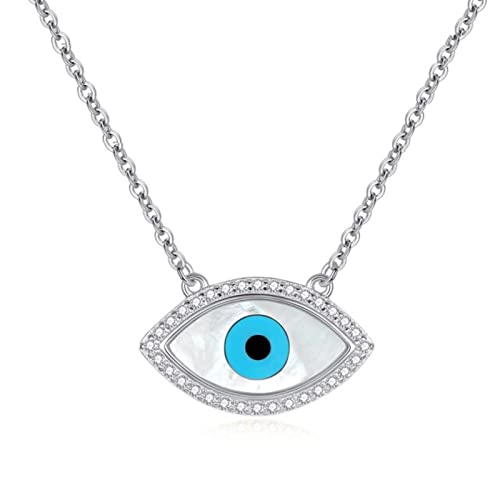 Collier mauvais œil en argent 925 et nacre naturelle dorée pour femme