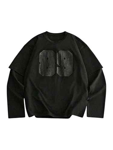Image of VIPWOLF Men's Number Graphic Long Sleeve Jersey Shirts Oversized Y2K Round Neck 2 in 1 T-Shirts Streetwear Top