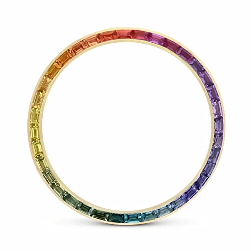 Ewatchparts Watch 2.50ct Rainbow Colored Stone Bezel Compatible With Rolex Datejust, President 36mm 18K Yellow Gold
