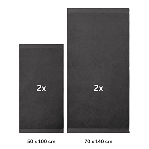Blumtal Premium Frottier Handtücher Set 4 teilig 100% Baumwolle - Oeko-TEX zertifiziertes Badetuch 2X (70x140 cm) + Towel 2X (50x100 cm) - saugstarkes Frottiertücher Set - Handtücher Anthrazit