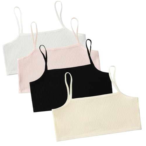 JYNXOR 4 Pièces Soutien-Gorge de Sport Fille en Coton Brassiere sans Fil Adolescentes Doux sous-Vêtements Bustier Enfant Fille Uni Basique Débardeur Crop Tops Haut Court Bandeau Lingerie 7-14 Ans