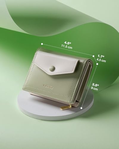 Bifold Multiple Card Wallet for Women Rfid Blocking Leather Credit Card Purse with Zipper Closure Pockets(Green)3